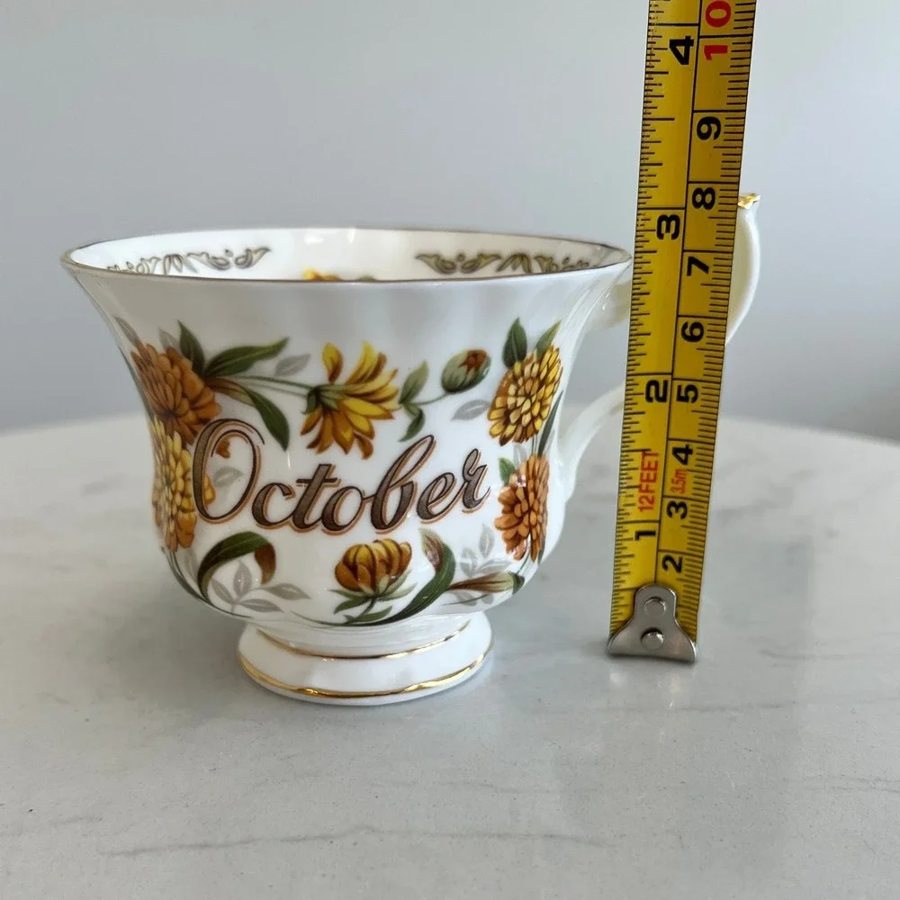 E&R Golden Crown Bone China October Bouquet of the Month Series Cup & Saucer Vtg